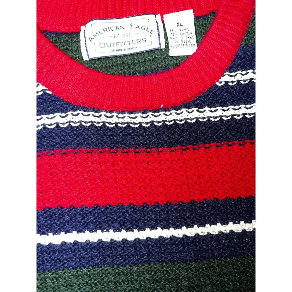 American Eagle Vintage Crew Neck Striped Pullover knit preppy Sweater Men's XL